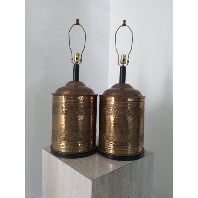 Mid Century Brass Cylinder Lamps - a Pair For Sale - Image 11 of 13