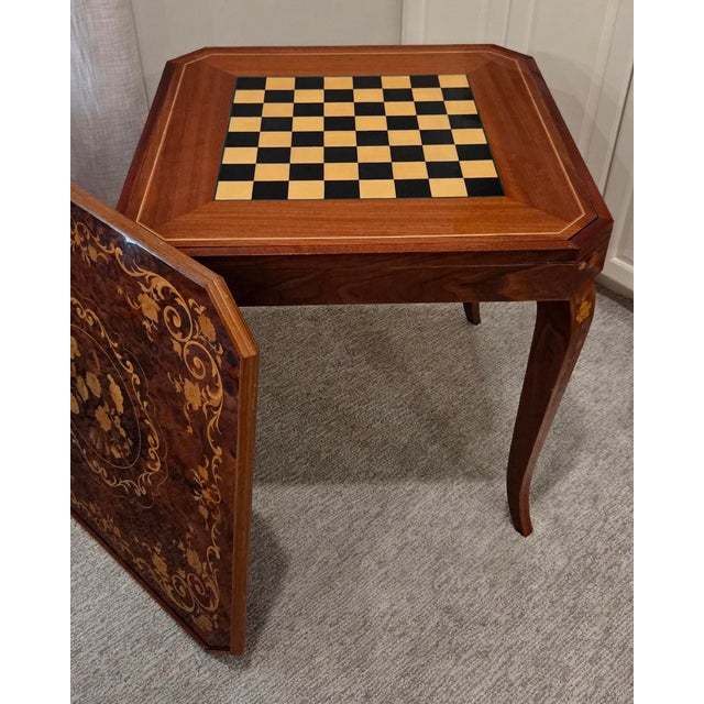 Brown Vintage F.lli Jannuzzi Sorrento Italian Marquetry 5-in-1 Game Table Set With 4 Chairs For Sale - Image 8 of 18