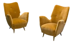 Isa Bergamo, Italian Mid-Century, Bronze, Camel Mohair, Lounge Chairs, 1950s