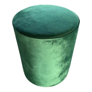 Small Round Green Velvet Ottoman For Sale