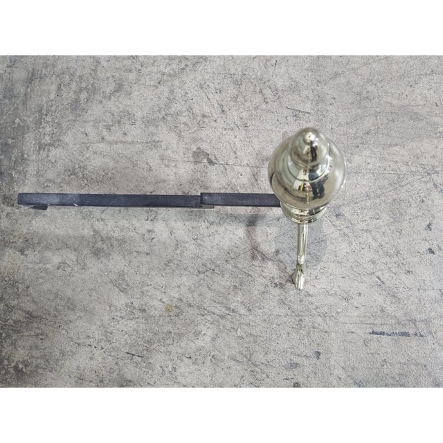 Metal Late 20th Century Virginia Metalcrafters Williamsburg Brass Fireplace Andirons Cw 100-2 W Logholders For Sale - Image 7 of 12