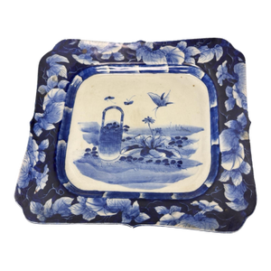 Antique Blue & White Imari Floral & Butterfly Decorated Tray
