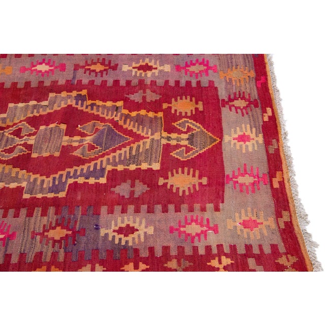 Mid-20th Century Turkish Kilim Red Handmade Tribal Wool Runner For Sale In New York - Image 6 of 8