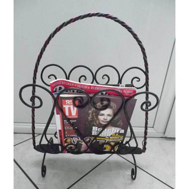 Magazine Racks in Wrought Iron, Wicker and Twisted Wire, France, 1960s-1970s, Set of 2 For Sale - Image 18 of 18