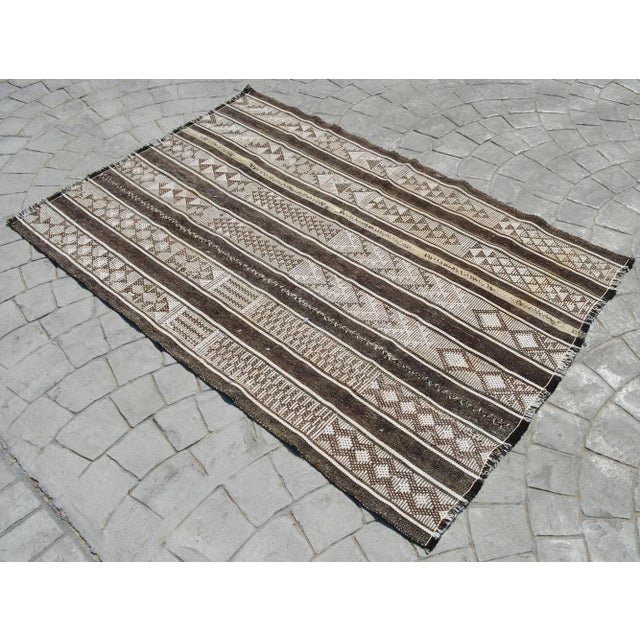 Vintage Primitive Rug Hand Woven Cotton Anatolian Kilim Rug - 3'8" X 5'6" For Sale - Image 10 of 10