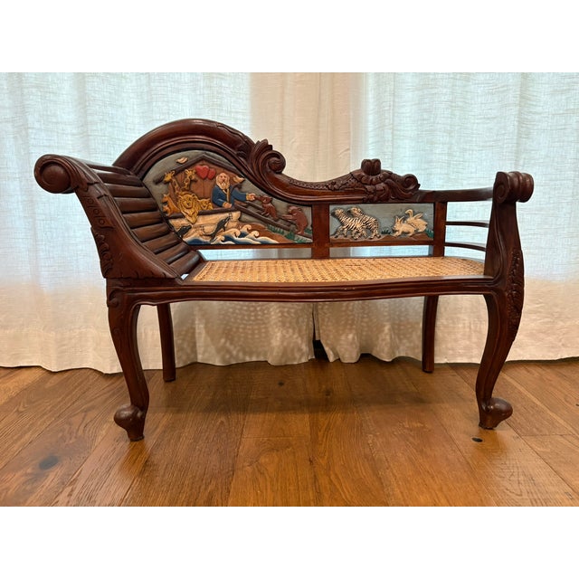 1980s Settee With Noah's Ark Hand-Carved Theme For Sale - Image 9 of 9