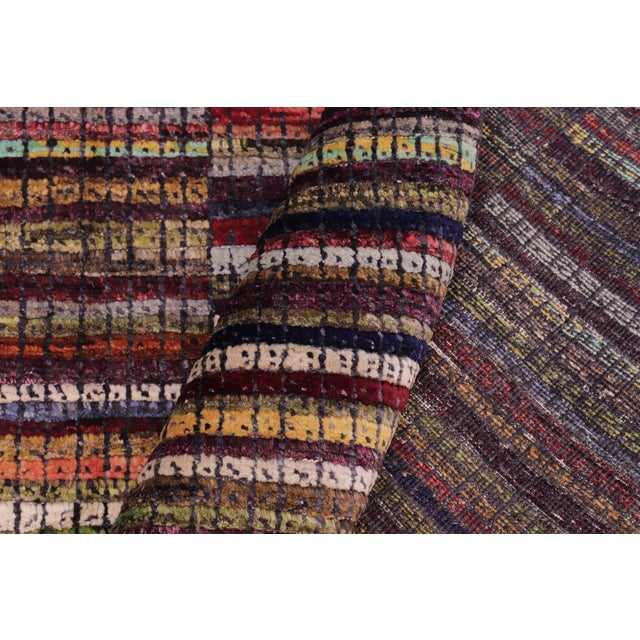 Textile Abstract Rust/Blue High Low Wool Rug - 9'0'' X 11'10'' For Sale - Image 7 of 8