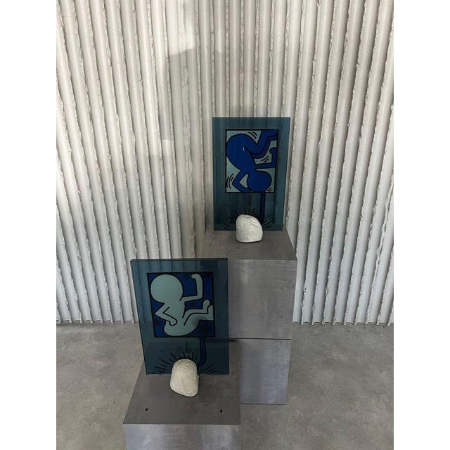 Blue Keith Haring & Toshiyuki Kita, On Taro & on Giro, 1988, Glass, Set of 2 For Sale - Image 8 of 18