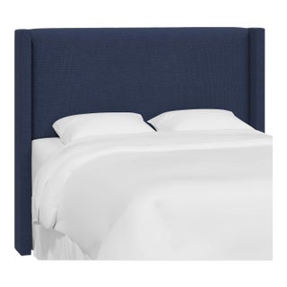 Red from Scalamandre crafted by Cloth & Company Hudson Queen Headboard, Navy Blue Solid Linen For Sale