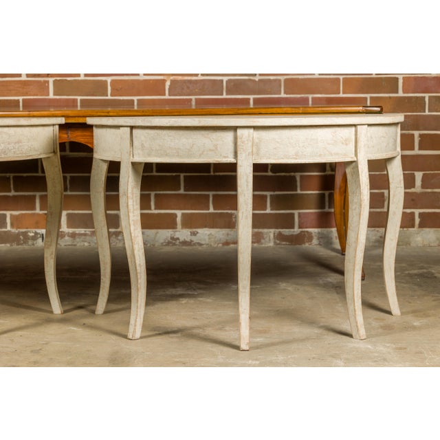 Swedish 19th Century Painted Demilune Tables with Cabriole Legs, a Pair For Sale - Image 12 of 12