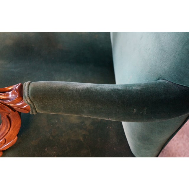 Victorian Revival Carved Mahogany Velvet Upholstered Library Reading Armchair For Sale - Image 10 of 18