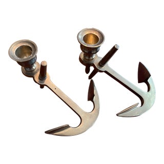 Vintage Nautically Themed Brass Candlesticks For Sale
