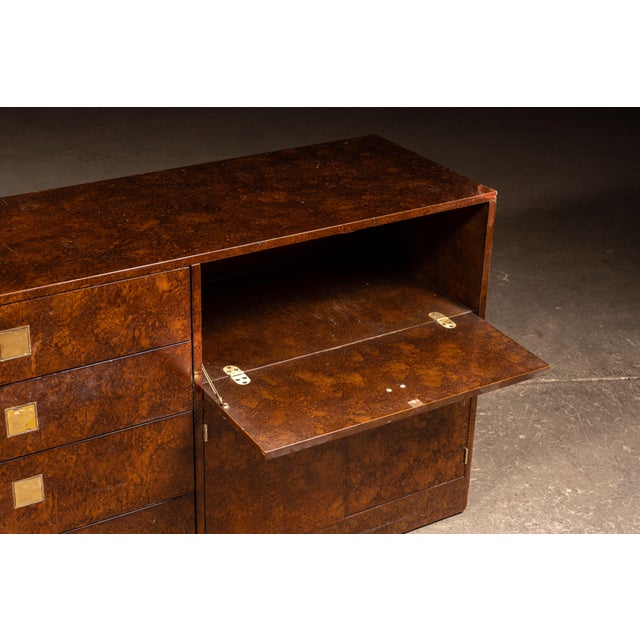 1930s Art Deco Burled Walnut Credenza With Brass Hardware For Sale - Image 12 of 18