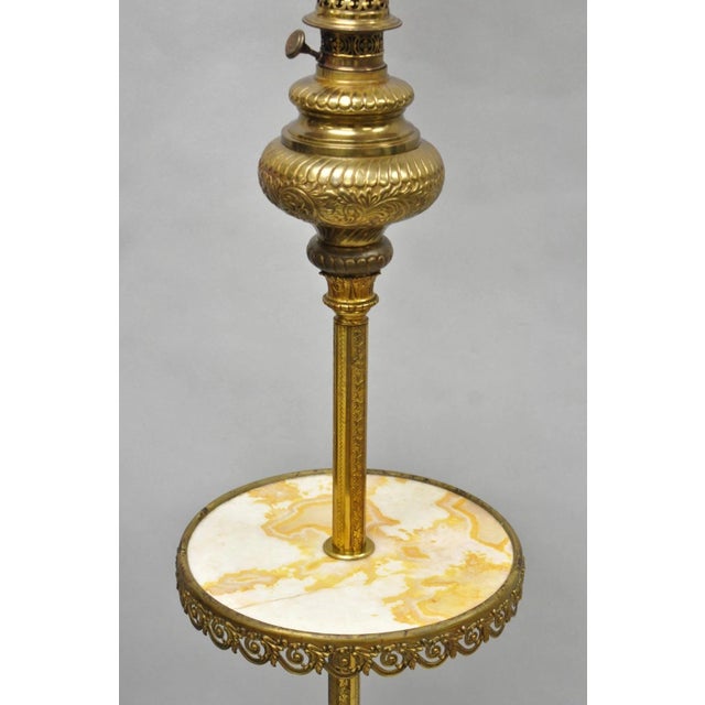 Late 19th Century Victorian Bronze Griffin Figural Converted Oil Lamp Marble Side Table Floor Lamp For Sale - Image 5 of 17