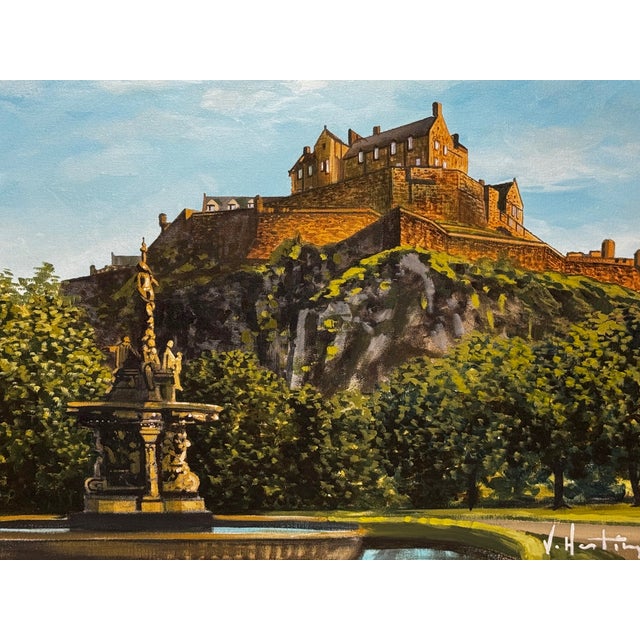 1 Original Acrylic Painting of Edinburgh Castle & Ross Fountain by Vikki Hastings – Framed Cityscape” ️ Chairish Listing...