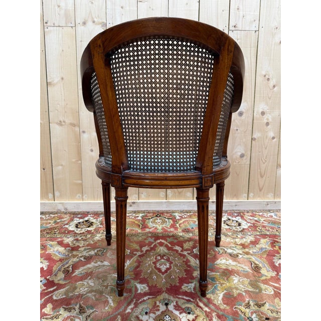 1970s Louis XVI Style Stained Wood Desk Chair with Cane Seat, 19th Century For Sale - Image 5 of 7
