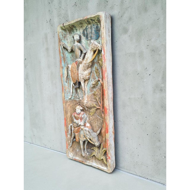 1960s Large Polychrome Relief Sculpture Titled Don Quixote and Sancho Panza in Carved Wood, 1960s For Sale - Image 5 of 11