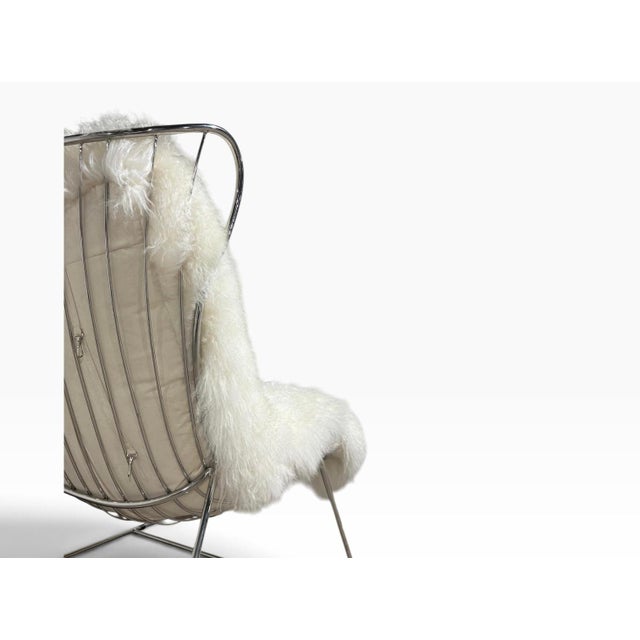 2000 - 2009 Polished Stainless Steel and Shearling Chair and Ottoman, 2000s For Sale - Image 5 of 9