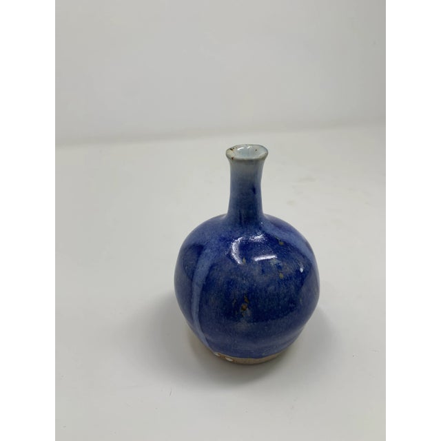 Mid 20th Century Mid 20th Century Round Blue Ceramic Vase For Sale - Image 5 of 10