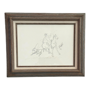 Signed Vintage Pencil Sketch of Cowboy & Calf From Santa Ynez Valley - California Ranch Art