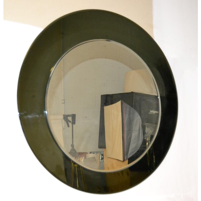 1960s Round Black Tinted Beveled Art Glass Wall Mirror Space Age Antonio Lupi For Sale - Image 10 of 12