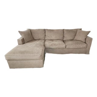 Room & Board York Full Sleeper Sofa & Left‑Arm Chaise in Desmond Ale Ultrasuede For Sale