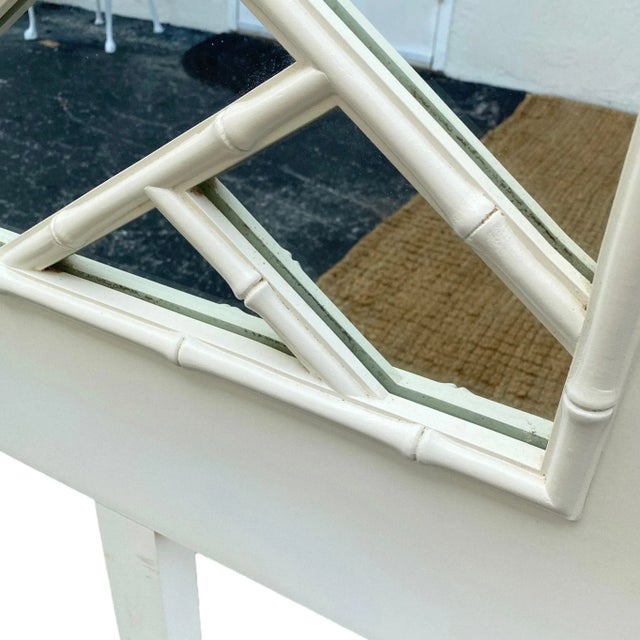 White Faux Bamboo Fretwork King Headboard with Mirrored Back For Sale - Image 4 of 10