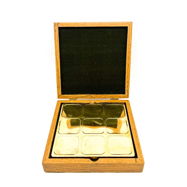 Mid-Century Modern Brass Tic-Tac-Toe Game Set in Wood Box – Hollywood Regency / Desk Accessory For Sale - Image 12 of 13