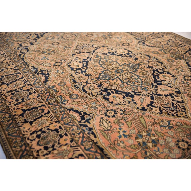 1920s Antique Persian Mohtashem Kashan Floral Medallion Navy Wool Rug For Sale In New York - Image 6 of 14