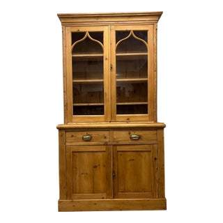 19th Century English Pine Glazed Top Cabinet For Sale