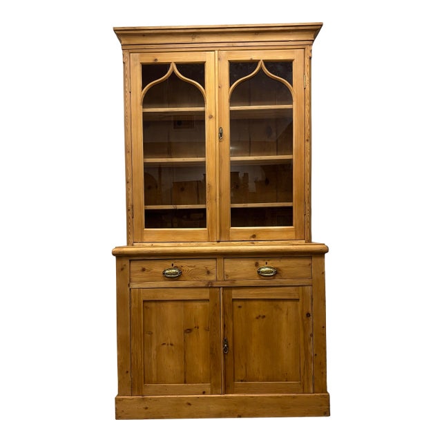 19th Century English Pine Glazed Top Cabinet For Sale