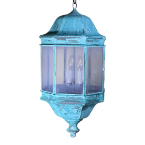 Vintage Solid Brass & Verdigris Patina Outdoor/Indoor Lantern