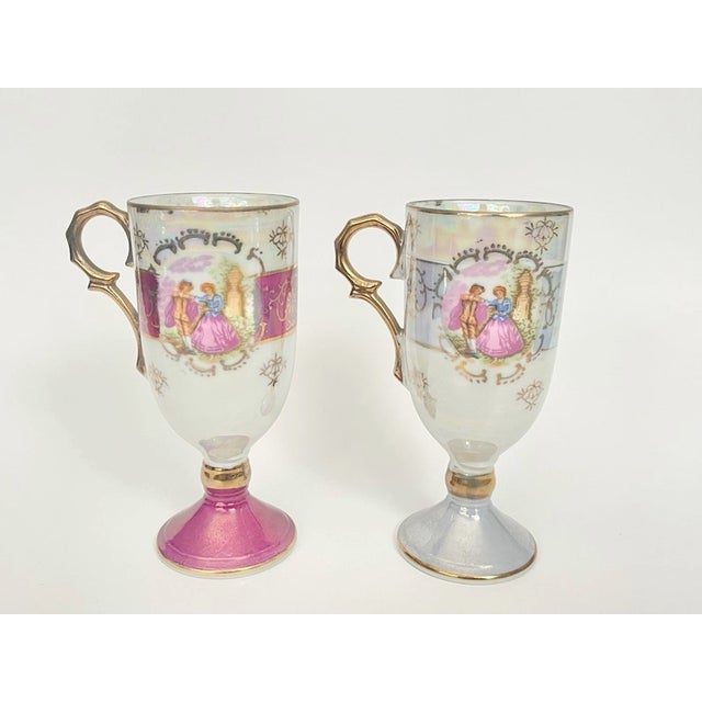 Vintage Royal Vienna Demitasse Cups – Set of 2 - Iridescent Lusterware With Gold Trim - a Pair For Sale - Image 4 of 7