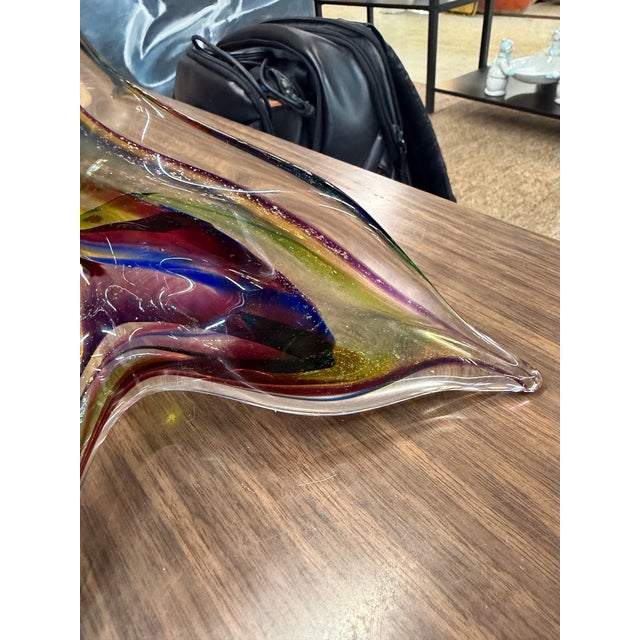 Glass David Goldhagen Handblown Colored Flower Sculpture 15in For Sale - Image 7 of 12
