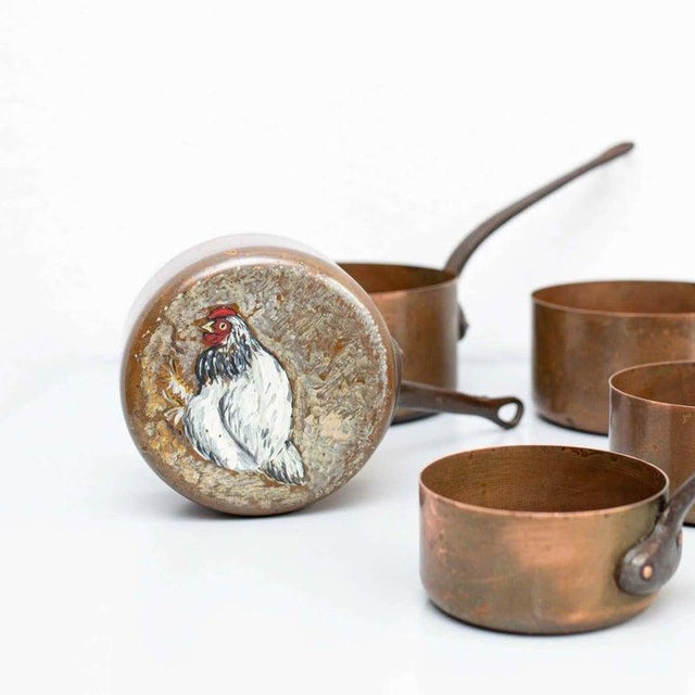 Vintage Hand Painted Rustic Brass Pots, 1960, Set of 5 For Sale - Image 4 of 17