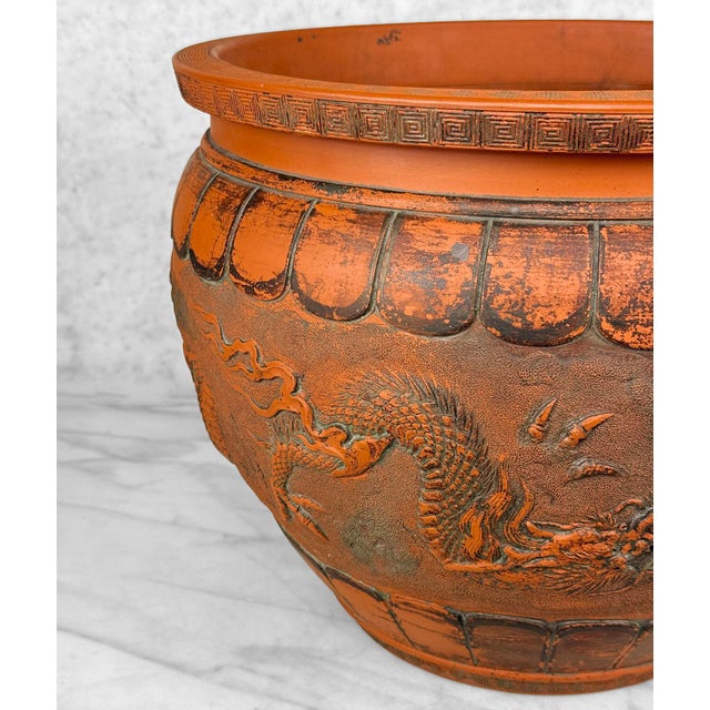 Antique 15" Japanese Red Clay Pottery Dragon Planter Pot Jardiniere For Sale - Image 10 of 12