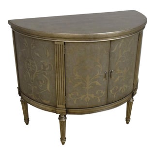 Drexel French Louis XVI Silver Leaf 2 Door Commode For Sale