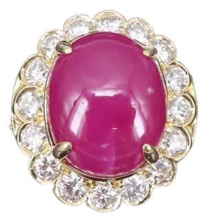 Vintage 16.31ct Ruby & 1.42ct Diamond 18k Yellow Gold Ring Size 7