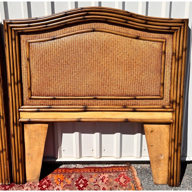 Burnt Bamboo and Wicker Rattan Tommy Bahama Style Twin Headboards- a Pair For Sale - Image 4 of 12