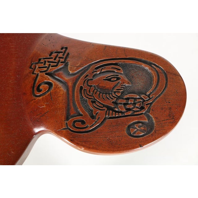 Gabriel McKeagney Celtic Hand Carved Wood Bagpipe Bench Chair For Sale - Image 4 of 8