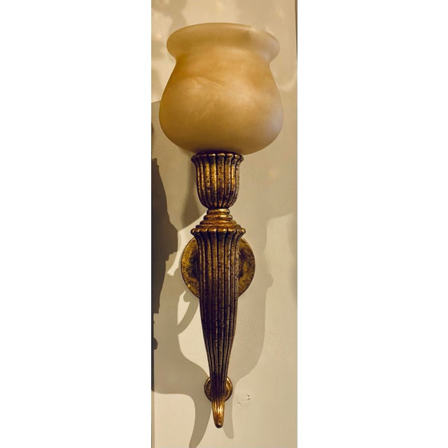 Metal Myran Allan Luxury Lighting Neoclassical Bronze and Sconces Pair For Sale - Image 7 of 7