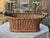 French Country Vintage French Wicker Basket With Turned Wood Handles & Wood Slatted Base For Sale - Image 3 of 16
