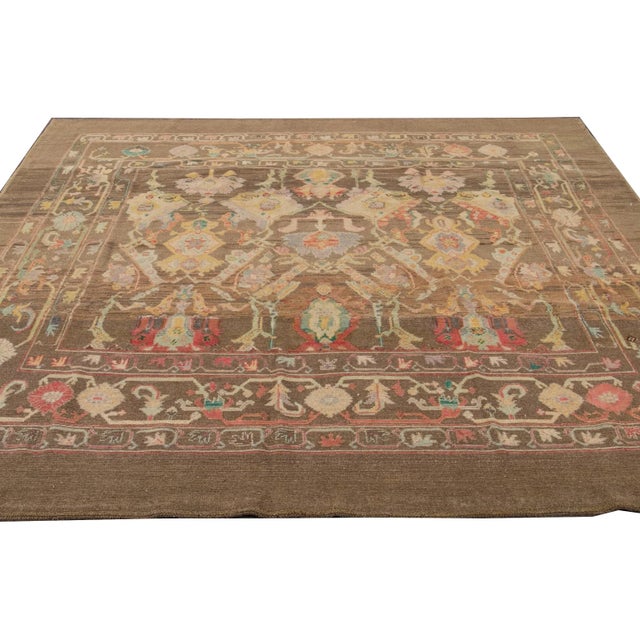 Brown Revival Handmade Wool Rug For Sale - Image 10 of 11