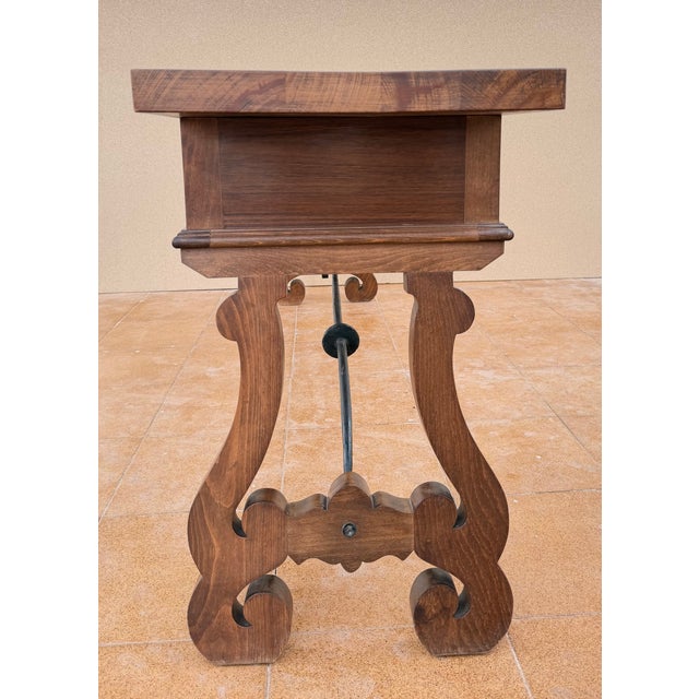 Wood Spanish Rustic Carved Wood Console Table , Mid-20th Century For Sale - Image 7 of 14