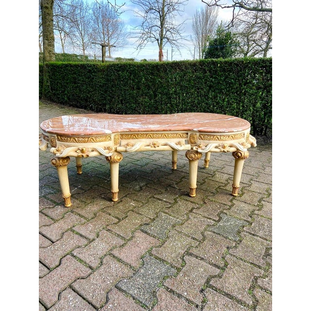 Mid 20th Century Mid-20c French Louis XVI Cream Gilt Marble Coffee Table For Sale - Image 5 of 17