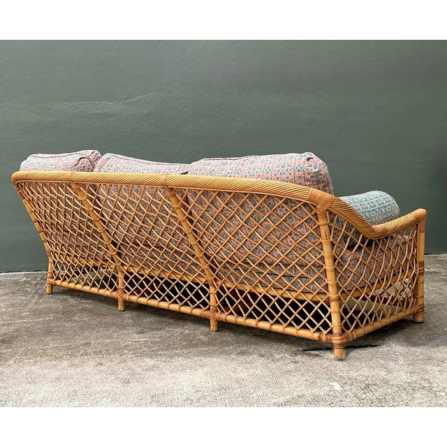 Tan Vintage McGuire Trellis Sofa in Sister Parrish Upholstery For Sale - Image 8 of 12