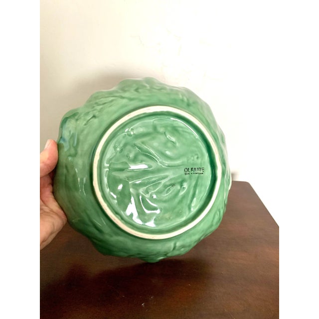 Late 20th Century 8.5" Vintage Dark Green Majolica Cabbagewear Leaf Ceramic Bowl - Made in Portugal For Sale - Image 5 of 7