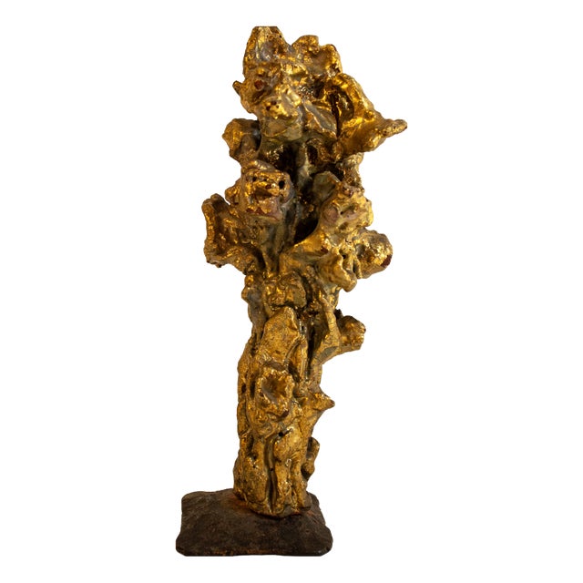 Fire-Gilded Terracotta Sculpture with a Wrought Iron Base by Pozzi, 1950s For Sale