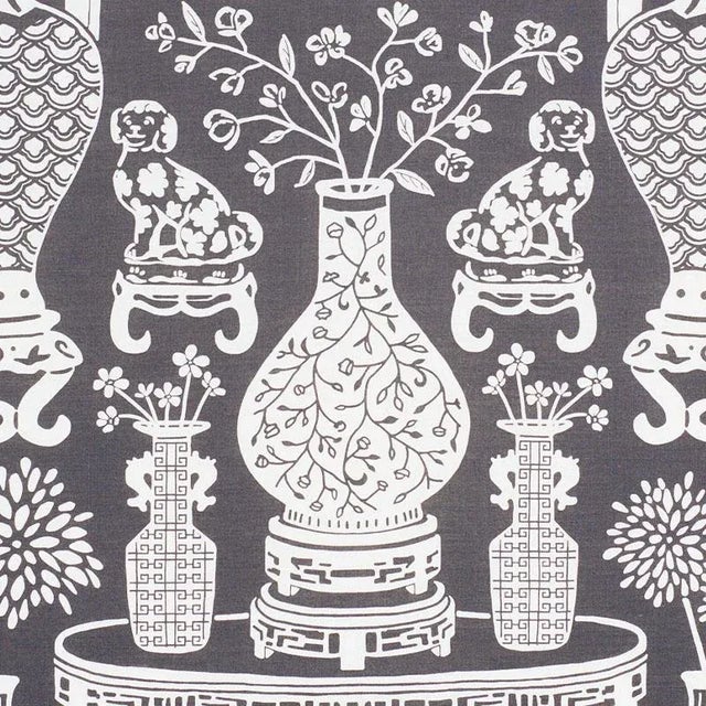 Chinoiserie Sample - Schumacher Hellene Fabric in Black For Sale - Image 3 of 3