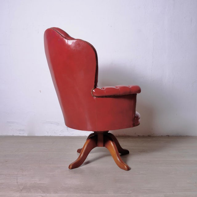 Wood Vintage Chesterfield-Style Swivel Office Chair, 1960s For Sale - Image 7 of 18